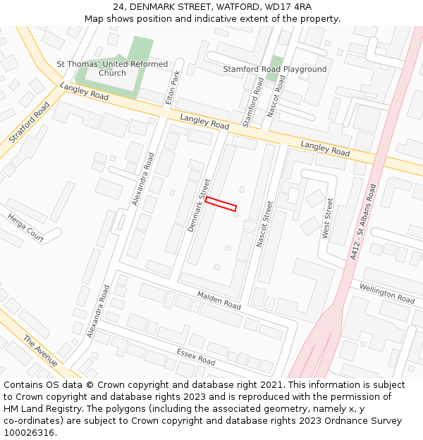 24, DENMARK STREET, WATFORD, WD17 4RA: Location map and indicative extent of plot