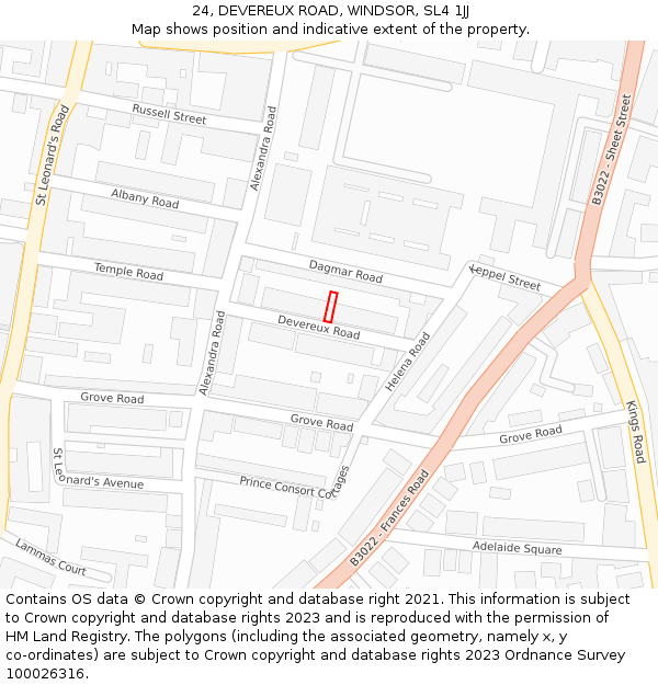 24, DEVEREUX ROAD, WINDSOR, SL4 1JJ: Location map and indicative extent of plot