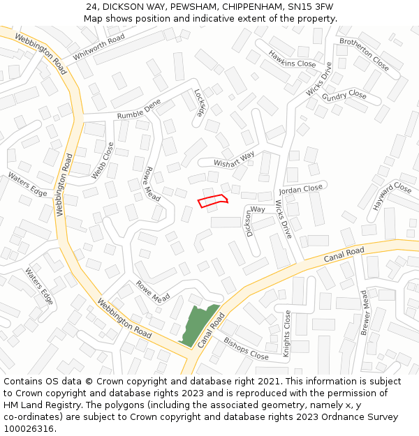 24, DICKSON WAY, PEWSHAM, CHIPPENHAM, SN15 3FW: Location map and indicative extent of plot