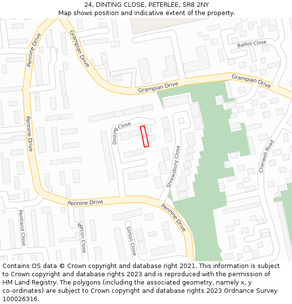 24, DINTING CLOSE, PETERLEE, SR8 2NY: Location map and indicative extent of plot