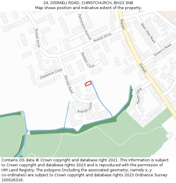 24, DISRAELI ROAD, CHRISTCHURCH, BH23 3NB: Location map and indicative extent of plot