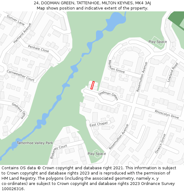 24, DODMAN GREEN, TATTENHOE, MILTON KEYNES, MK4 3AJ: Location map and indicative extent of plot