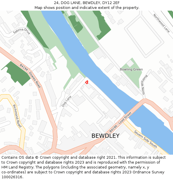 24, DOG LANE, BEWDLEY, DY12 2EF: Location map and indicative extent of plot