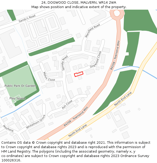 24, DOGWOOD CLOSE, MALVERN, WR14 2WA: Location map and indicative extent of plot