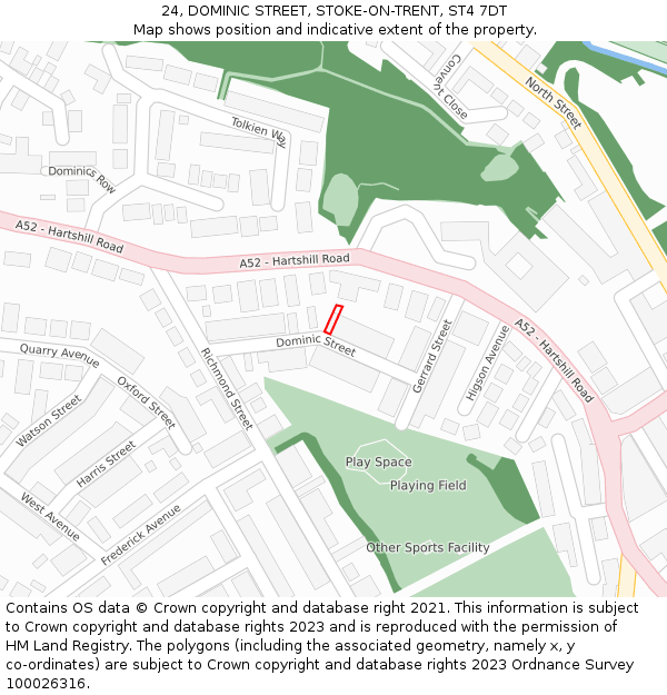 24, DOMINIC STREET, STOKE-ON-TRENT, ST4 7DT: Location map and indicative extent of plot