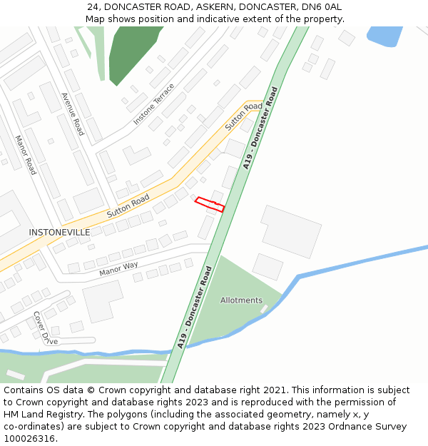 24, DONCASTER ROAD, ASKERN, DONCASTER, DN6 0AL: Location map and indicative extent of plot
