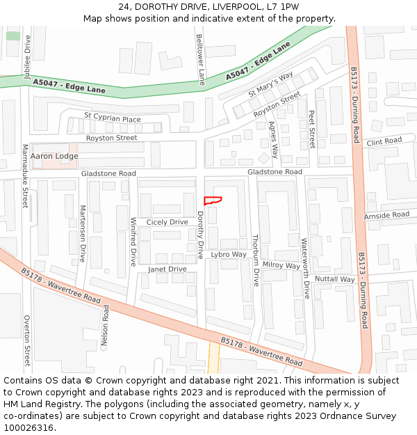 24, DOROTHY DRIVE, LIVERPOOL, L7 1PW: Location map and indicative extent of plot