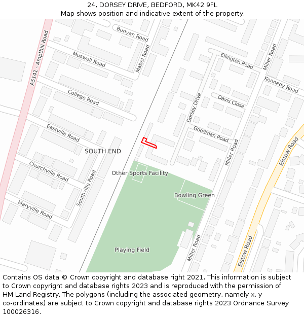 24, DORSEY DRIVE, BEDFORD, MK42 9FL: Location map and indicative extent of plot