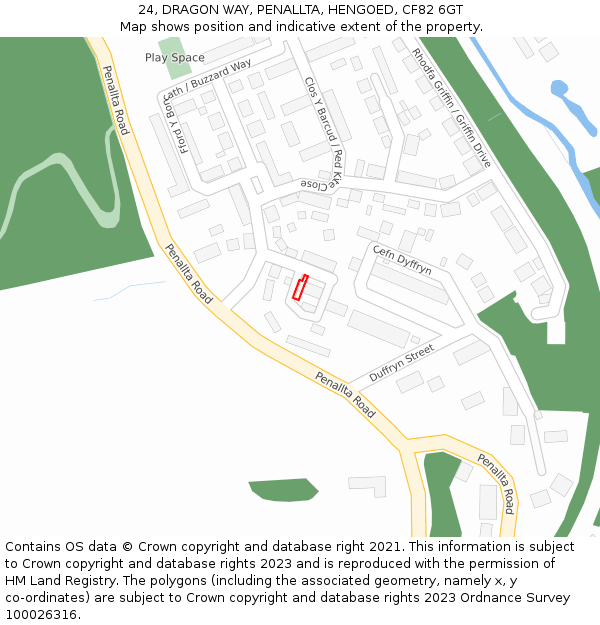 24, DRAGON WAY, PENALLTA, HENGOED, CF82 6GT: Location map and indicative extent of plot