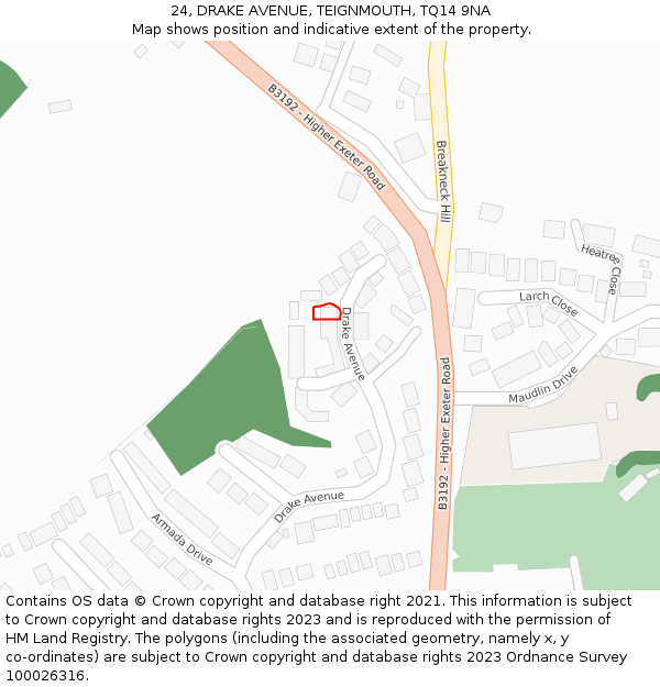 24, DRAKE AVENUE, TEIGNMOUTH, TQ14 9NA: Location map and indicative extent of plot