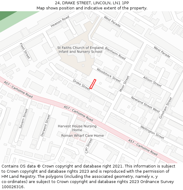 24, DRAKE STREET, LINCOLN, LN1 1PP: Location map and indicative extent of plot