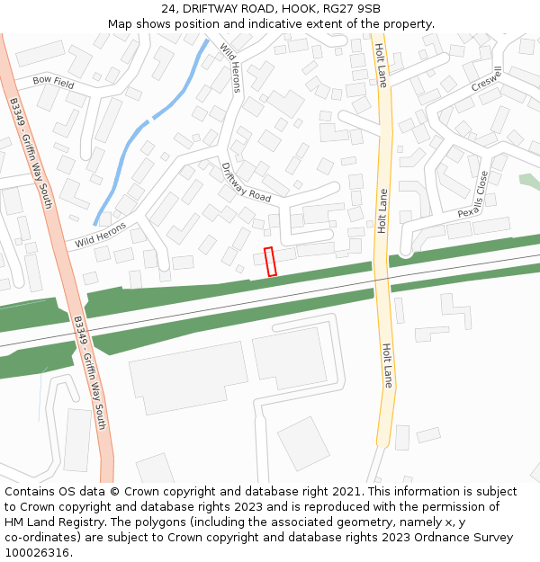 24, DRIFTWAY ROAD, HOOK, RG27 9SB: Location map and indicative extent of plot