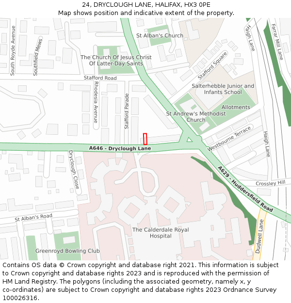 24, DRYCLOUGH LANE, HALIFAX, HX3 0PE: Location map and indicative extent of plot