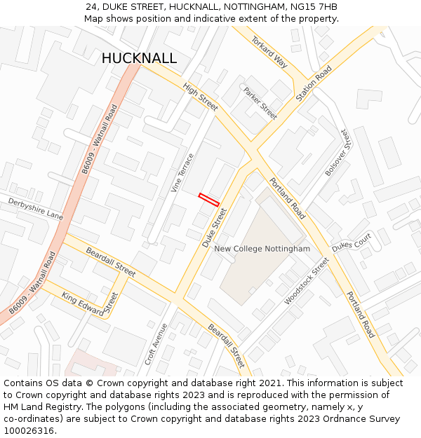 24, DUKE STREET, HUCKNALL, NOTTINGHAM, NG15 7HB: Location map and indicative extent of plot
