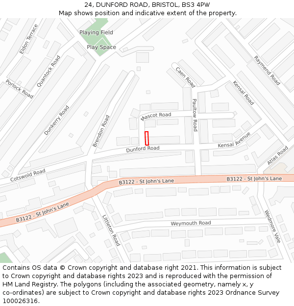24, DUNFORD ROAD, BRISTOL, BS3 4PW: Location map and indicative extent of plot