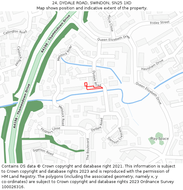 24, DYDALE ROAD, SWINDON, SN25 1XD: Location map and indicative extent of plot