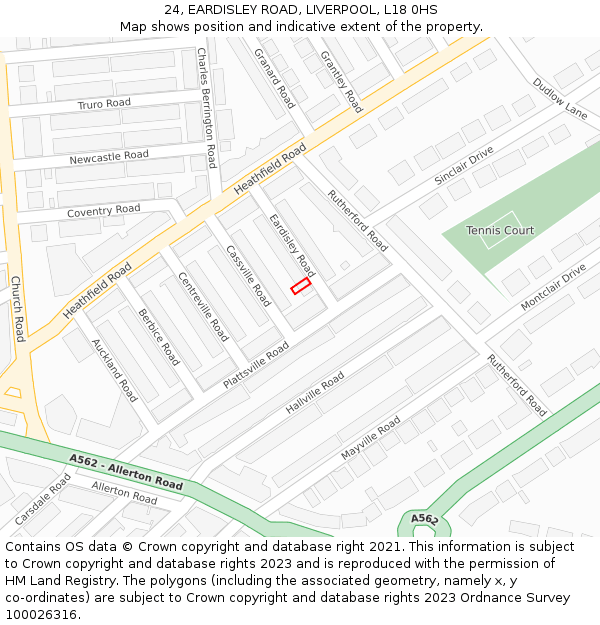 24, EARDISLEY ROAD, LIVERPOOL, L18 0HS: Location map and indicative extent of plot