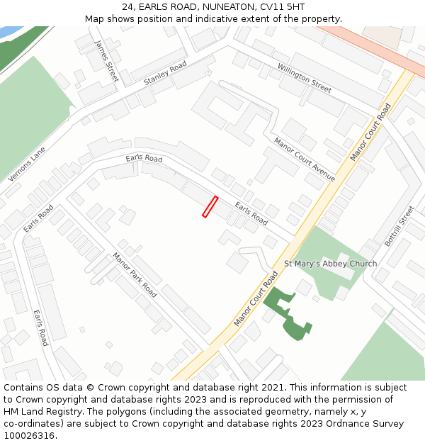 24, EARLS ROAD, NUNEATON, CV11 5HT: Location map and indicative extent of plot