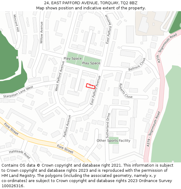 24, EAST PAFFORD AVENUE, TORQUAY, TQ2 8BZ: Location map and indicative extent of plot