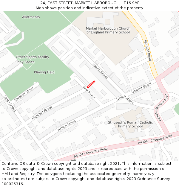 24, EAST STREET, MARKET HARBOROUGH, LE16 9AE: Location map and indicative extent of plot
