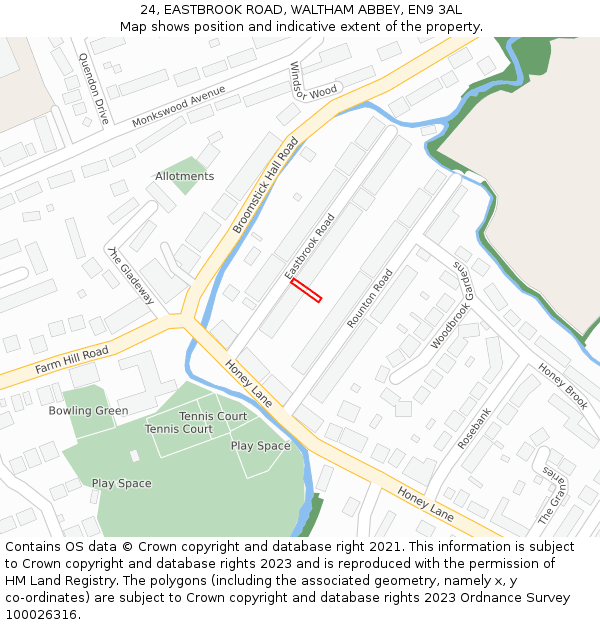 24, EASTBROOK ROAD, WALTHAM ABBEY, EN9 3AL: Location map and indicative extent of plot