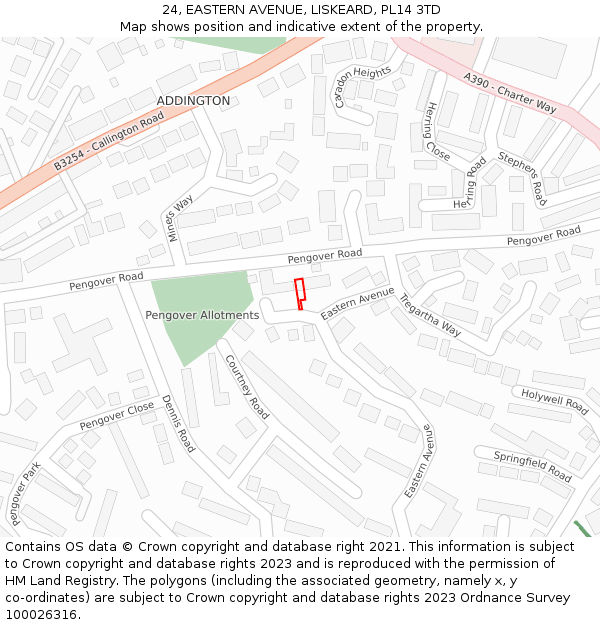 24, EASTERN AVENUE, LISKEARD, PL14 3TD: Location map and indicative extent of plot