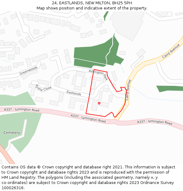24, EASTLANDS, NEW MILTON, BH25 5PH: Location map and indicative extent of plot