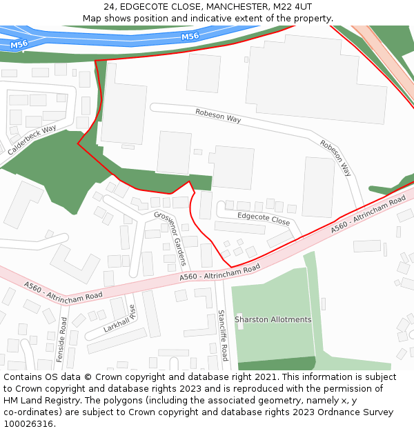 24, EDGECOTE CLOSE, MANCHESTER, M22 4UT: Location map and indicative extent of plot