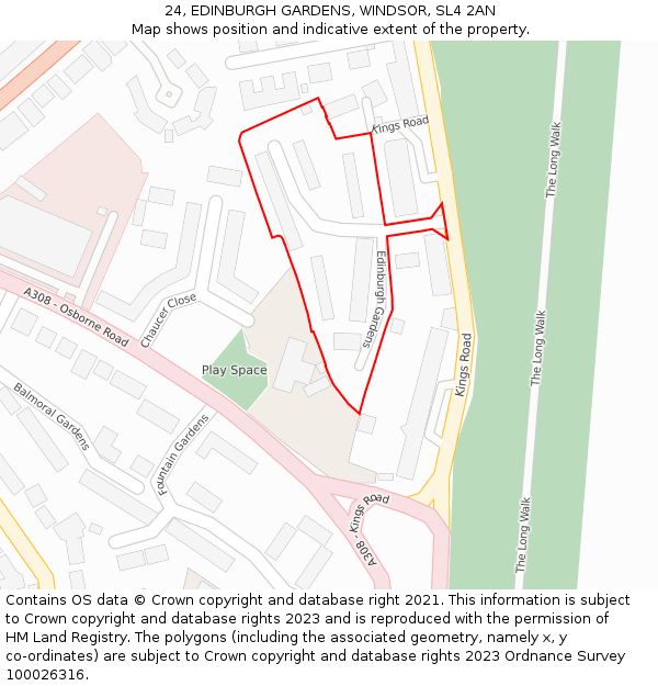 24, EDINBURGH GARDENS, WINDSOR, SL4 2AN: Location map and indicative extent of plot