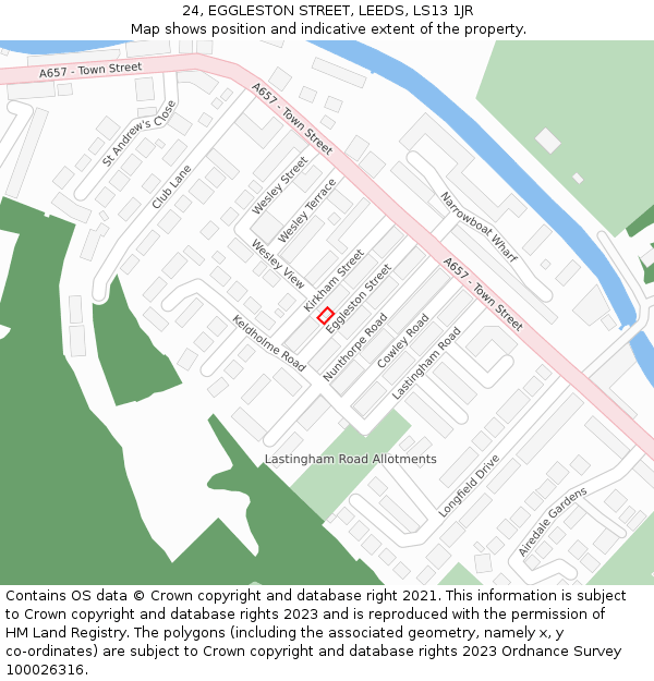 24, EGGLESTON STREET, LEEDS, LS13 1JR: Location map and indicative extent of plot