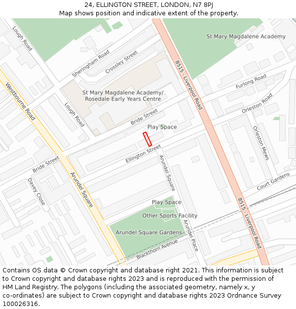 24, ELLINGTON STREET, LONDON, N7 8PJ: Location map and indicative extent of plot