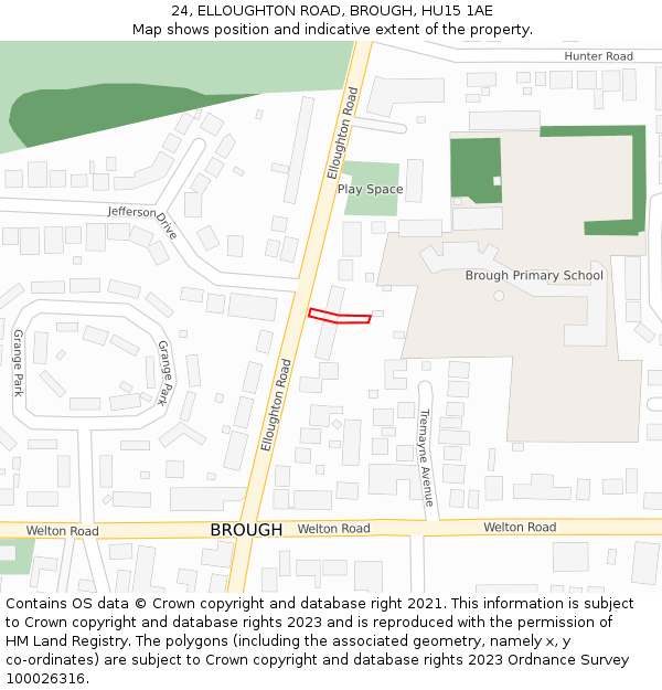 24, ELLOUGHTON ROAD, BROUGH, HU15 1AE: Location map and indicative extent of plot