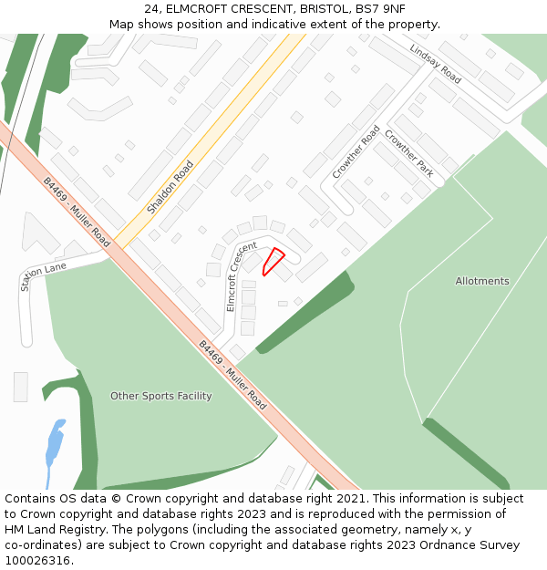 24, ELMCROFT CRESCENT, BRISTOL, BS7 9NF: Location map and indicative extent of plot
