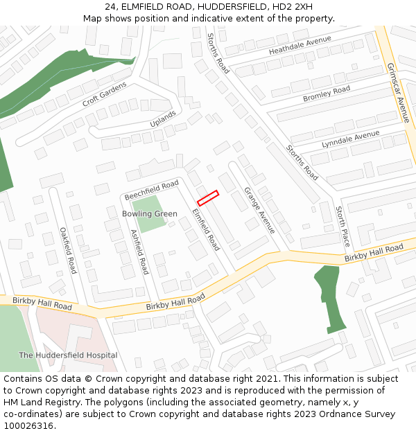 24, ELMFIELD ROAD, HUDDERSFIELD, HD2 2XH: Location map and indicative extent of plot