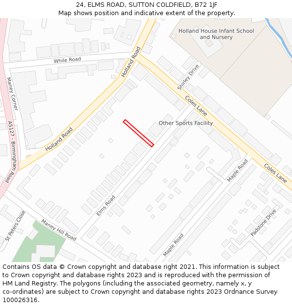 24, ELMS ROAD, SUTTON COLDFIELD, B72 1JF: Location map and indicative extent of plot