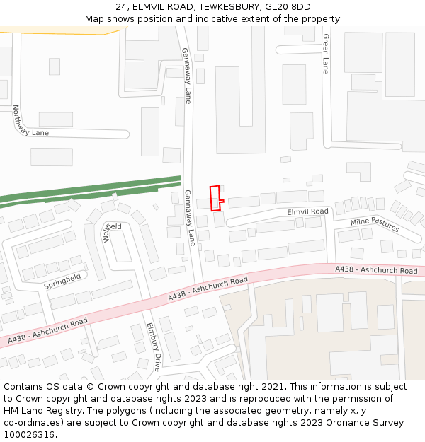 24, ELMVIL ROAD, TEWKESBURY, GL20 8DD: Location map and indicative extent of plot