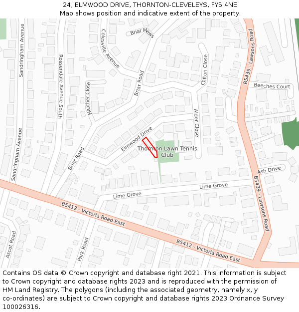 24, ELMWOOD DRIVE, THORNTON-CLEVELEYS, FY5 4NE: Location map and indicative extent of plot