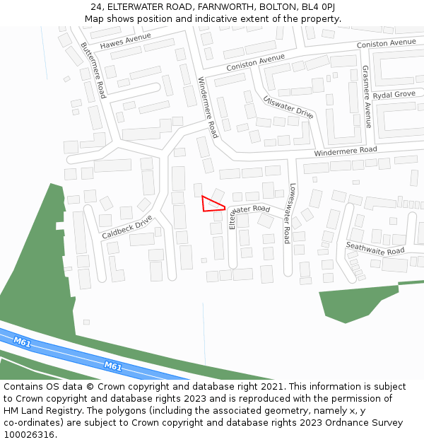 24, ELTERWATER ROAD, FARNWORTH, BOLTON, BL4 0PJ: Location map and indicative extent of plot