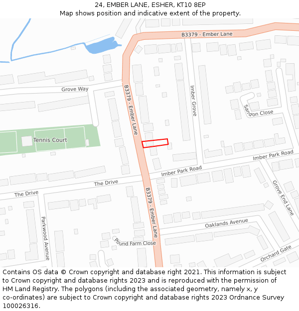 24, EMBER LANE, ESHER, KT10 8EP: Location map and indicative extent of plot