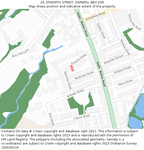 24, EPWORTH STREET, DARWEN, BB3 2QR: Location map and indicative extent of plot