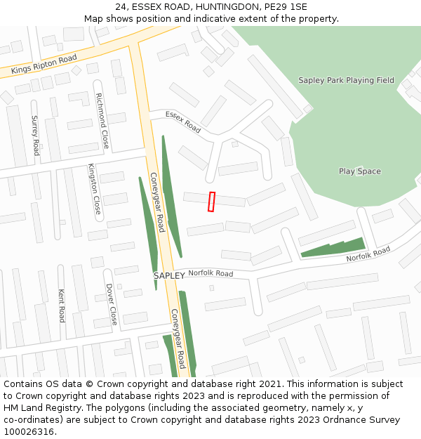 24, ESSEX ROAD, HUNTINGDON, PE29 1SE: Location map and indicative extent of plot