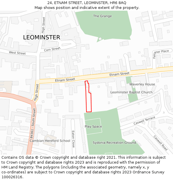 24, ETNAM STREET, LEOMINSTER, HR6 8AQ: Location map and indicative extent of plot