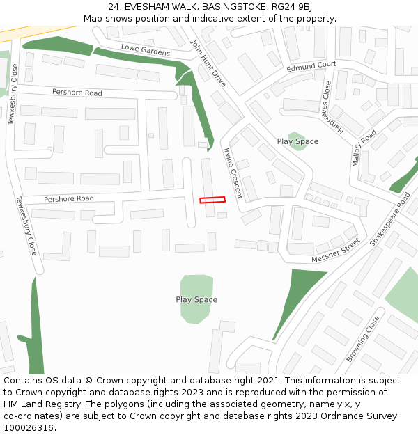 24, EVESHAM WALK, BASINGSTOKE, RG24 9BJ: Location map and indicative extent of plot