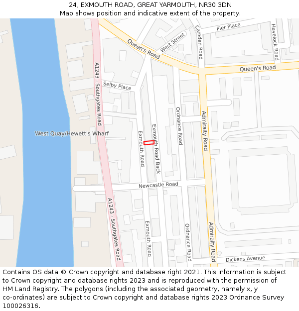 24, EXMOUTH ROAD, GREAT YARMOUTH, NR30 3DN: Location map and indicative extent of plot