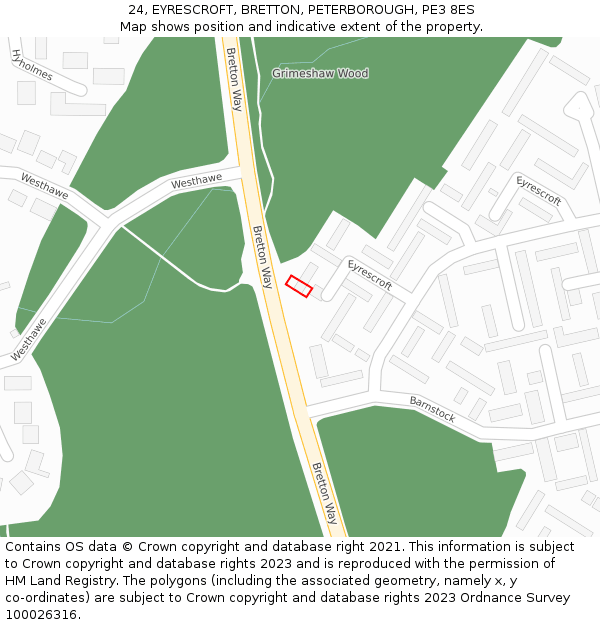 24, EYRESCROFT, BRETTON, PETERBOROUGH, PE3 8ES: Location map and indicative extent of plot