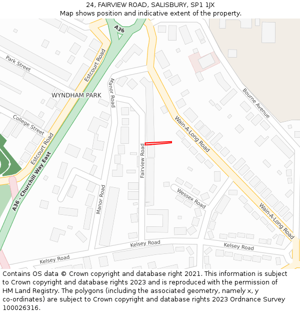 24, FAIRVIEW ROAD, SALISBURY, SP1 1JX: Location map and indicative extent of plot