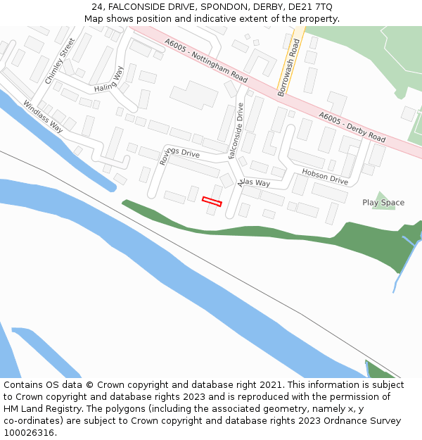 24, FALCONSIDE DRIVE, SPONDON, DERBY, DE21 7TQ: Location map and indicative extent of plot