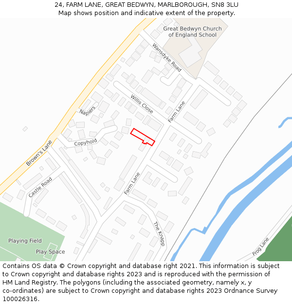 24, FARM LANE, GREAT BEDWYN, MARLBOROUGH, SN8 3LU: Location map and indicative extent of plot