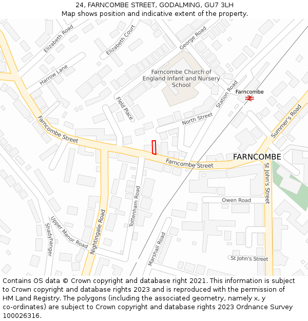 24, FARNCOMBE STREET, GODALMING, GU7 3LH: Location map and indicative extent of plot