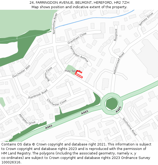 24, FARRINGDON AVENUE, BELMONT, HEREFORD, HR2 7ZH: Location map and indicative extent of plot